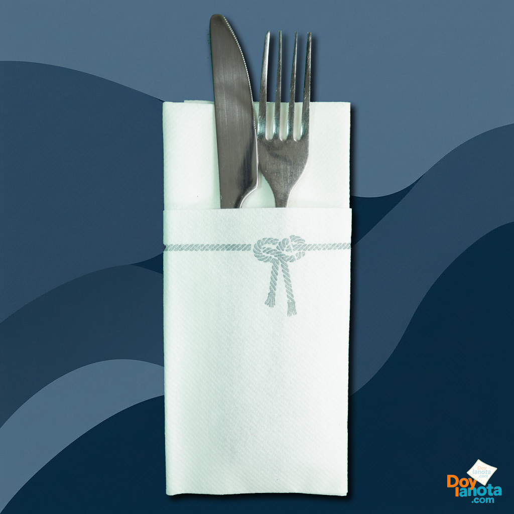 Servilleta kangurito arilaid anónima o genérica blanca decorada lazo con cubiertos